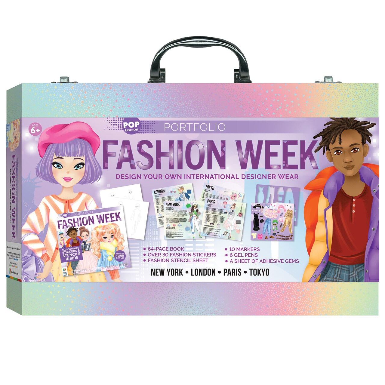 Kaleidoscope: Pop Fashion Portfolio Fashion Week - Kids Designer Carry Case, Sketch & Design Your Own Clothing, Activity & Stationary Kit, Ages 6+